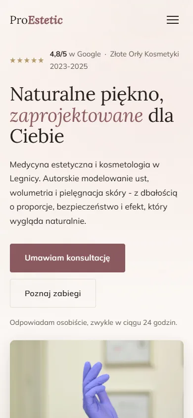 Strona ProEstetic w wersji mobilnej
